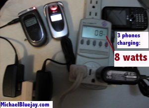 3 phones charging use 8 watts